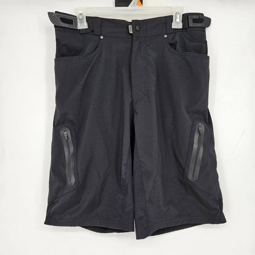 Zoic‎ Shorts Mens Large Black Cycling Adjustable Waist Zipper Pockets Biking